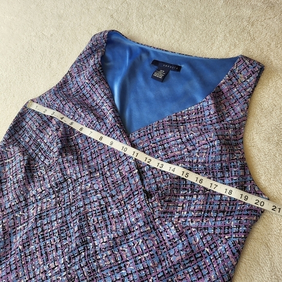 Venezia Midi Dress Women Size 14/16 Blue and Purple Pattern V-Neck Sleeveless - Picture 4 of 6